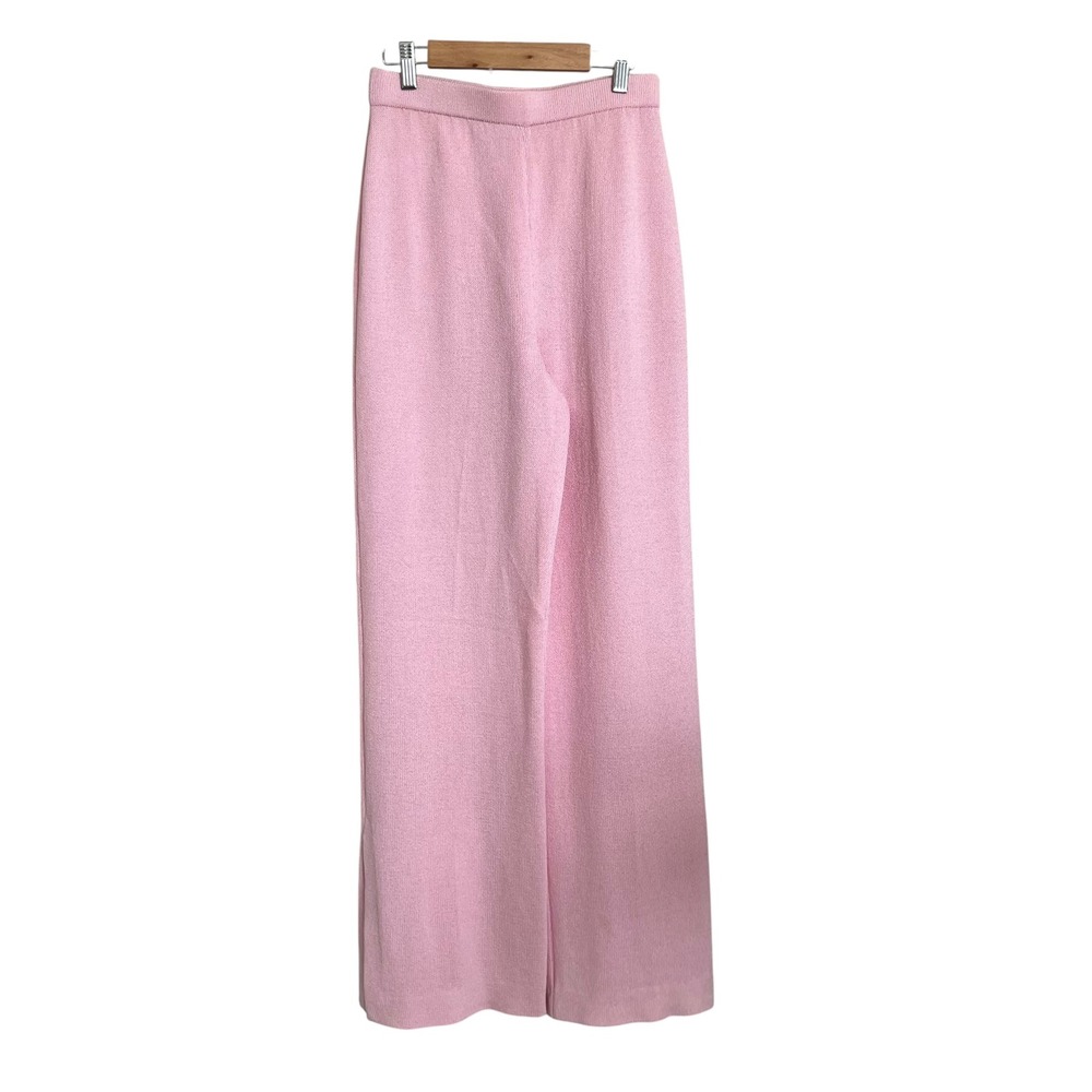 St. John Evening Pink Santana Knit Wide Slit Leg Pull On Pants SZ 4 Quiet Luxury